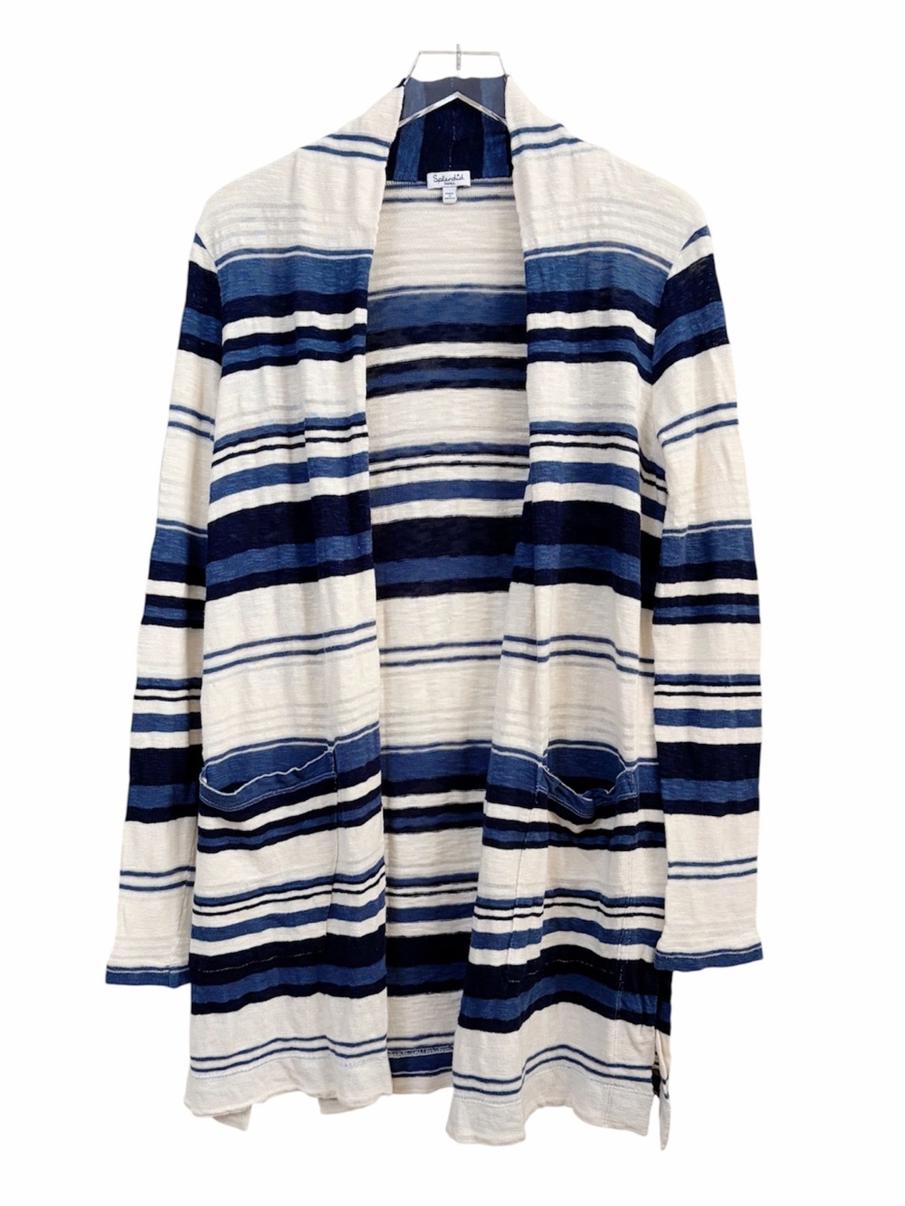 Splendid | Striped Open Front Cardigan Nautical Beach Coastal Small Blue Cream